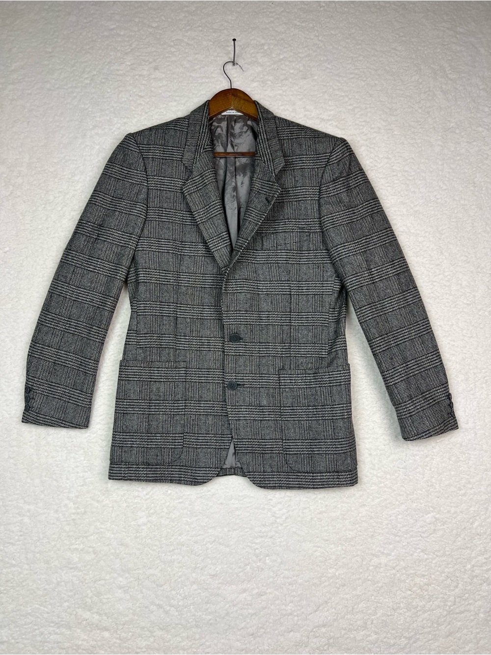 Vintage Yves Saint Laurent Light Grey Plaid Blazer Sport Coat Jacket Size Small
